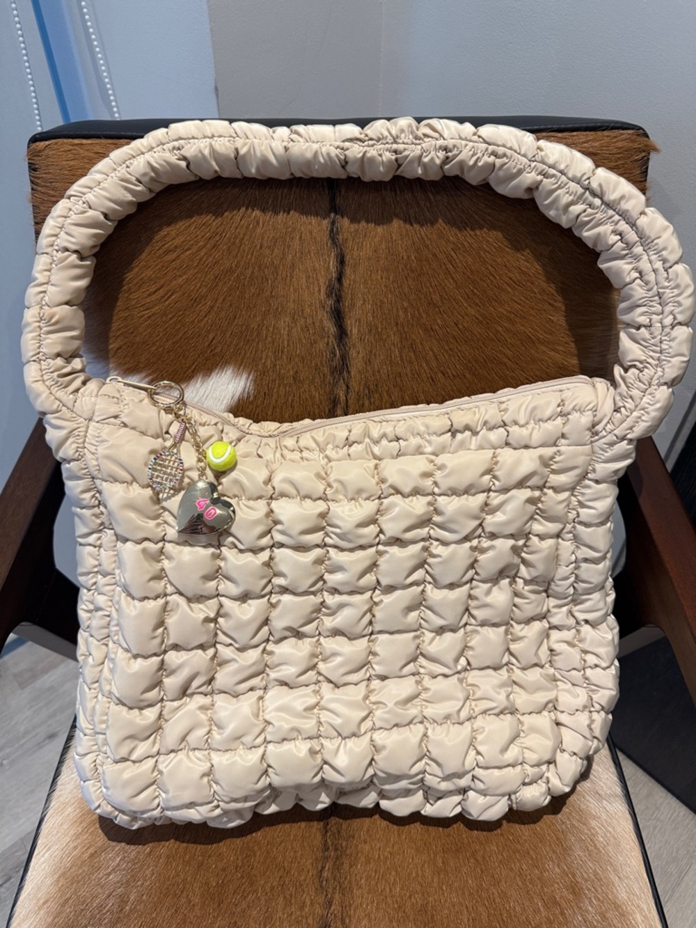 wild fable Cream Quilted Shoulder Bag with Charm